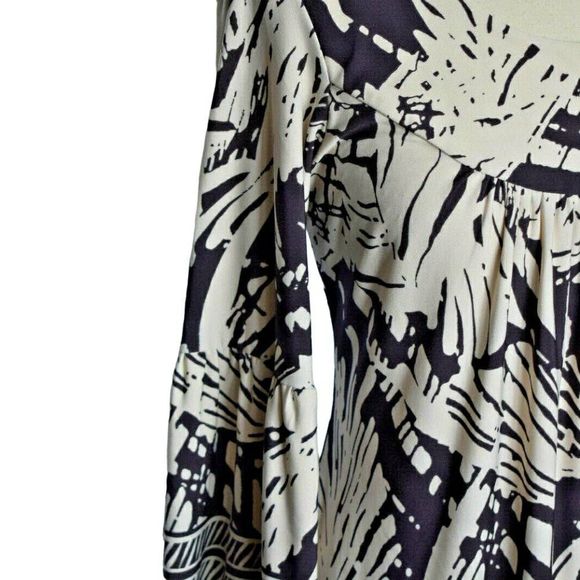 Enfocus Studio Dark Chocolate/Off-White Abstract Knee Length Long Sleeve Dress, - Picture 7 of 13